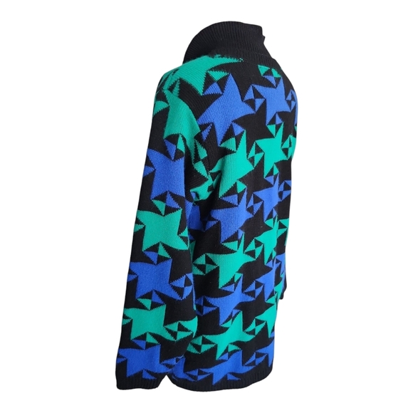 VTG Alfred Dunner Geometric Sweater Size S | Funky Blue Green Pattern Made in US - Picture 5 of 10